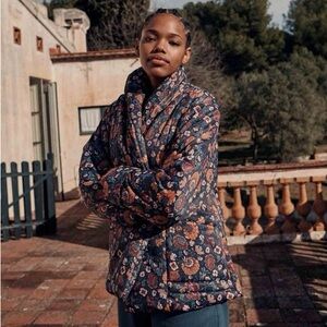 Floral Quilted Jacket - Black and Orange